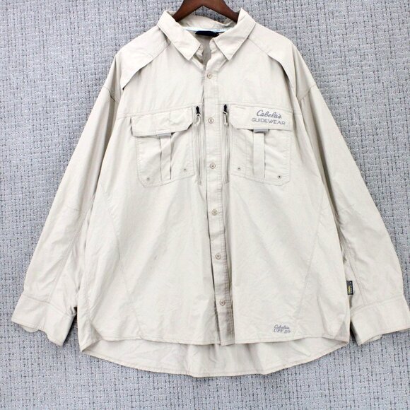 CABELAS Guidewear Shirt Mens 2XL Beige Button Down Performance Outdoor Hiking - Picture 1 of 9